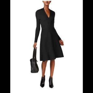 INC Black Ribbed V-neck Fit & Flare Dress
